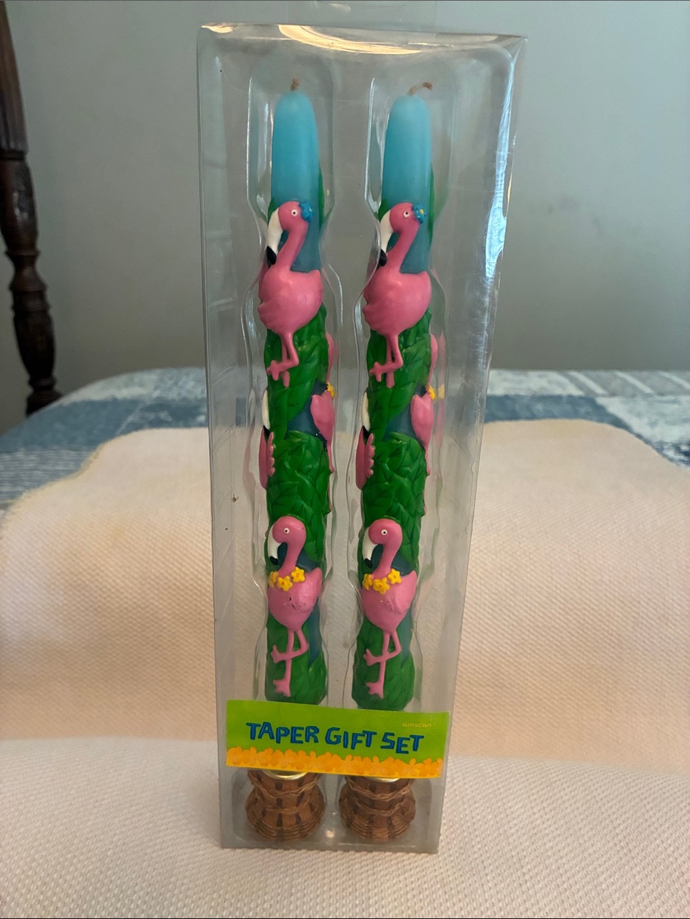 Flamingo Taper Gift Set unused sculptured in the form of flamingos.